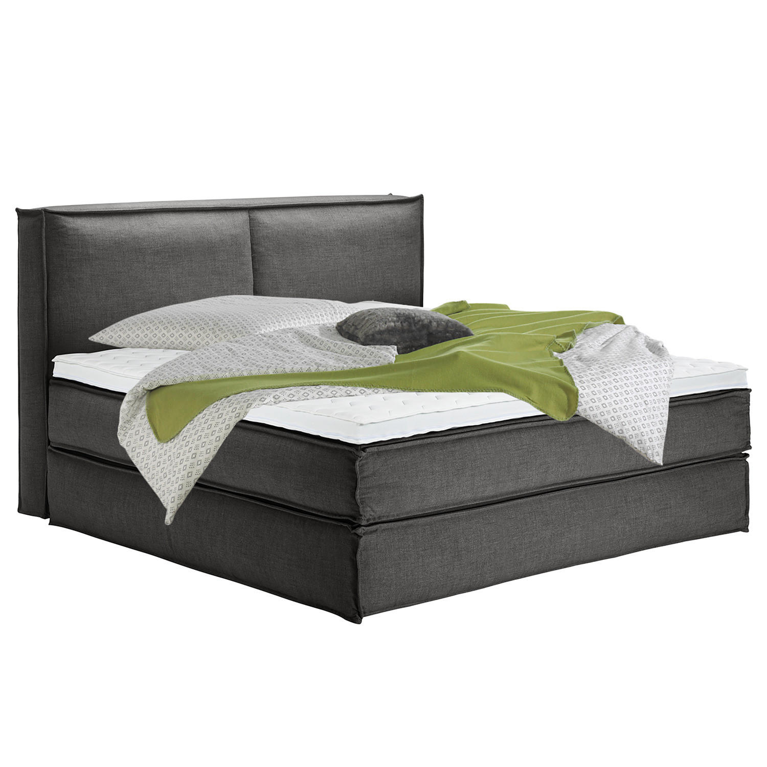BOXSPRINGBETT mit Kopfteil - Premium - Anthrazit, Textil (200/220cm) - home24
