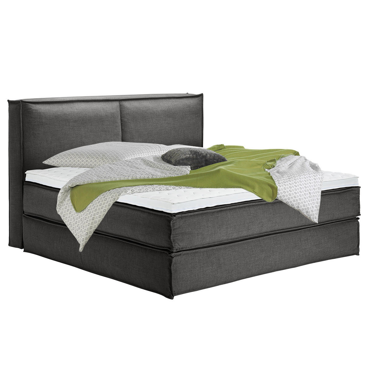 BOXSPRINGBETT mit Kopfteil - Premium - Anthrazit, Textil (200/220cm) - home24