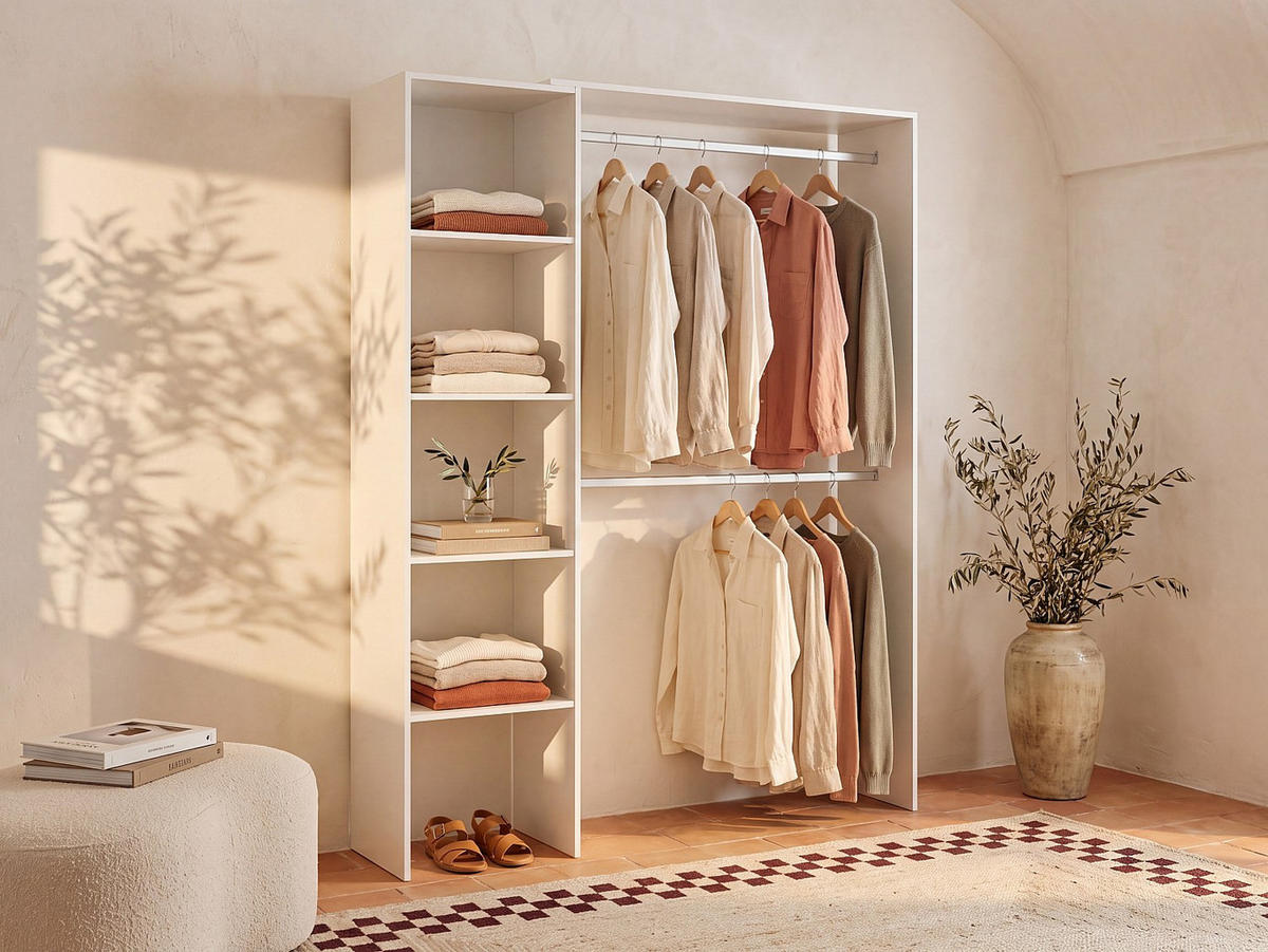 OFFENER Kleiderschrank - 110 cm, 140 cm x 40 cm - holz - weiß Belvana - Weiß, Holz (110/187/40cm) - Vente-Unique