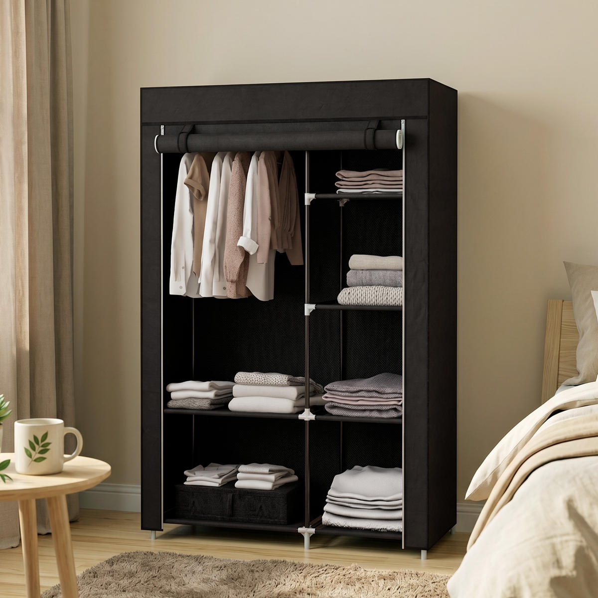 STOFFSCHRANK Schwarz 1 Stück - Schwarz, Holzwerkstoff (103/162.5/43cm) - GiPP