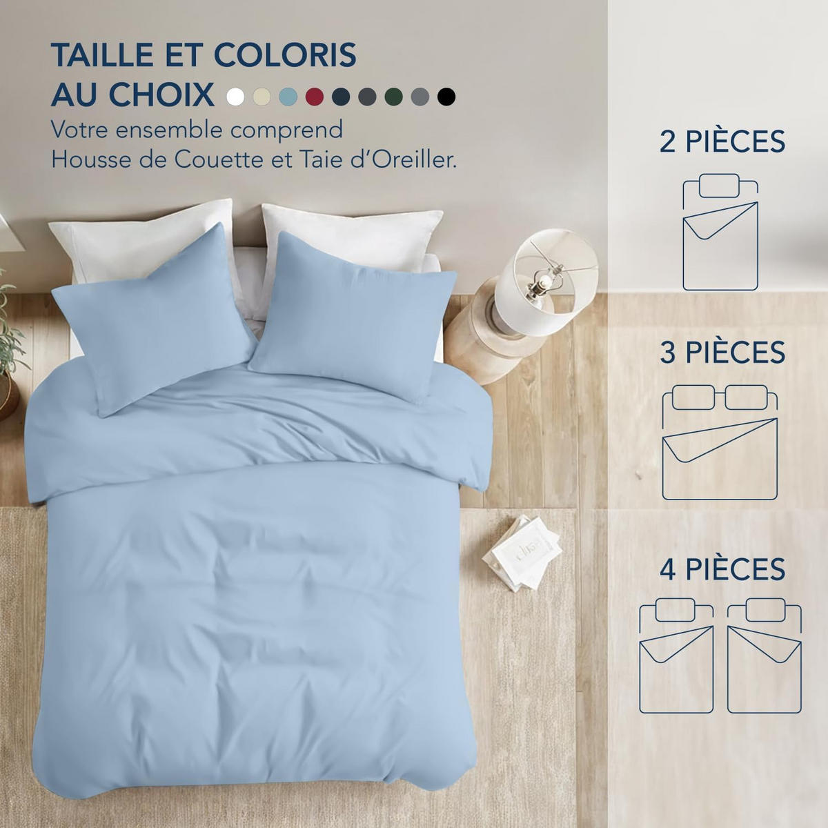 BETTBEZUG (180 x 220 cm) + zwei Kissenbezüge (48 x 74 cm) – Blau - Blau, Textil (220/180cm)