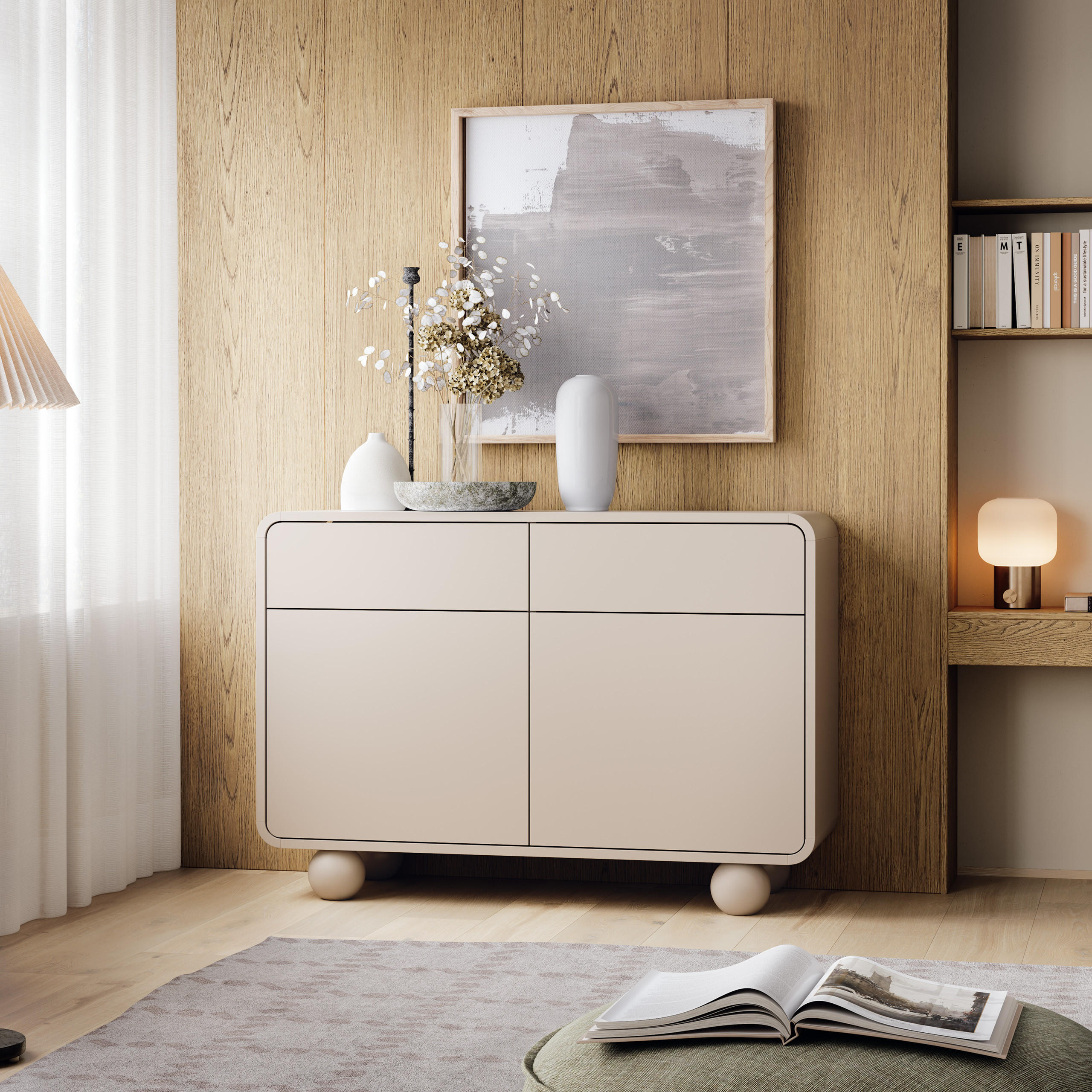 SIDEBOARD TONDO 108/75/39cm mit 2 Schubladen 2 Türen Kaschmir - Kaschmir, Holzwerkstoff (108/75/39cm) - MASSENO