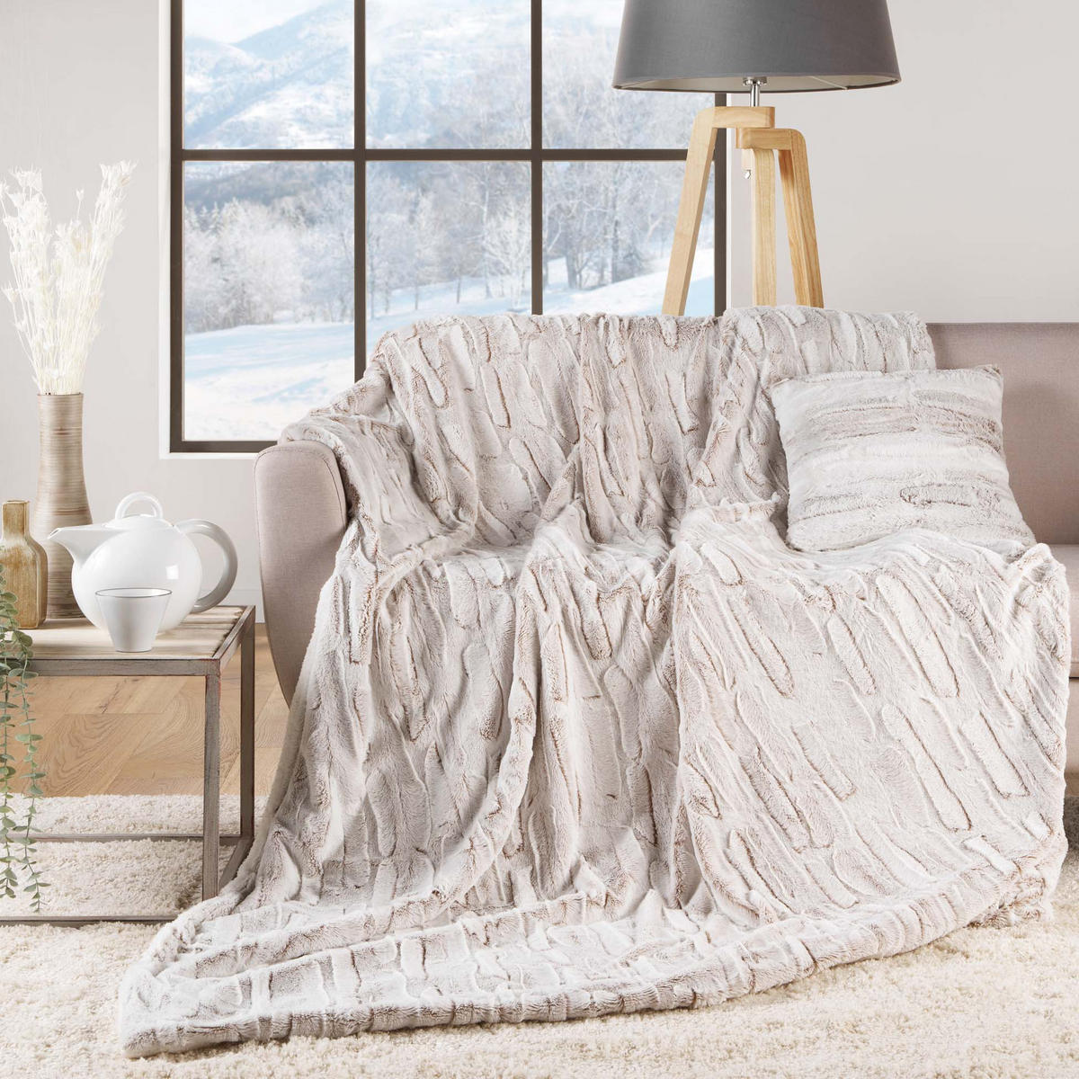 DEKOKISSENBEZUG Lynx 45/45/15 cm - Weiß, Textil (45/45cm) - Douceur d´intérieur