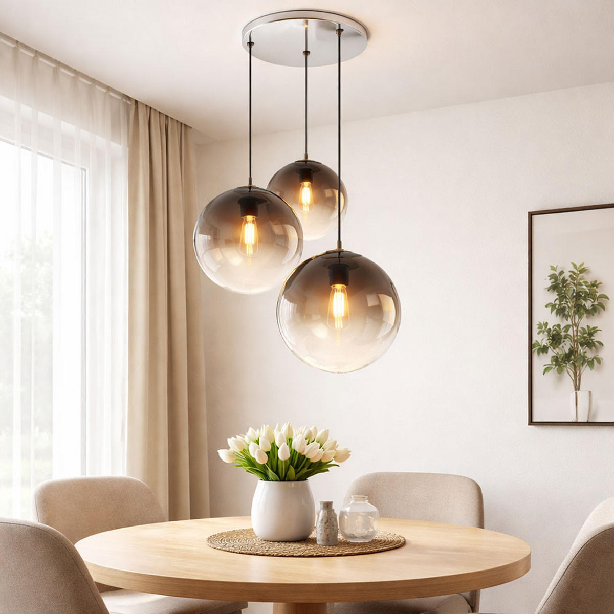 LED HÄNGELEUCHTE VARUS Grau Chrom - Grau, Glas (51/51/120cm) - Globo Lighting