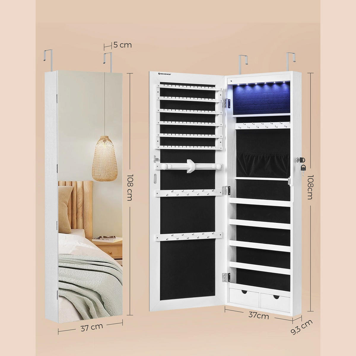 SCHMUCKSCHRANK DUBAI - Weiß, Holzwerkstoff (10/108/37cm) - Hansiro