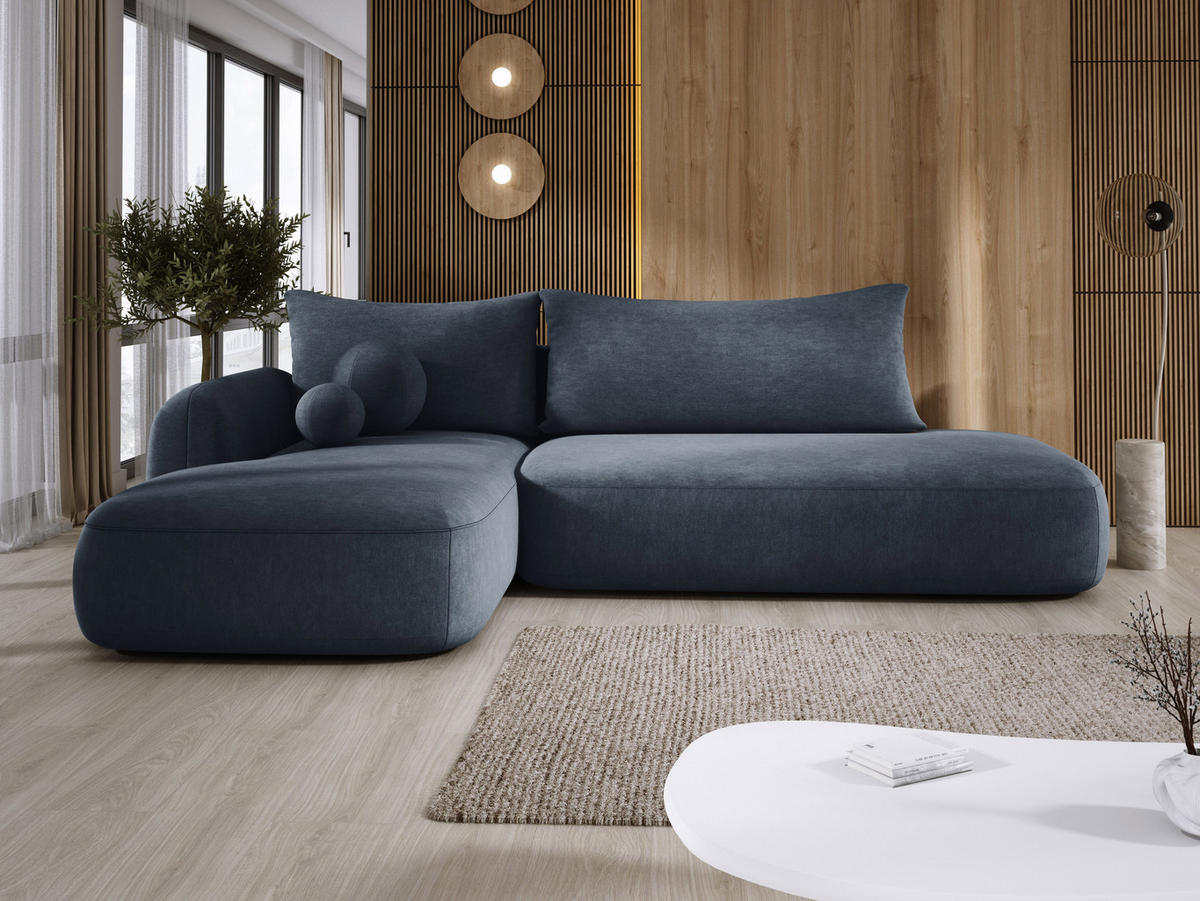 ECKSOFA BABU Mit Bettfunktion – Moderne Polsterecke Für Wohnzimmer Funktionales Schlafsofa Im Stoff CLOUD, 300x105x60cm, Linke, Graphit - Schieferfarben, Holz/Textil (190/300cm) - DomoHome