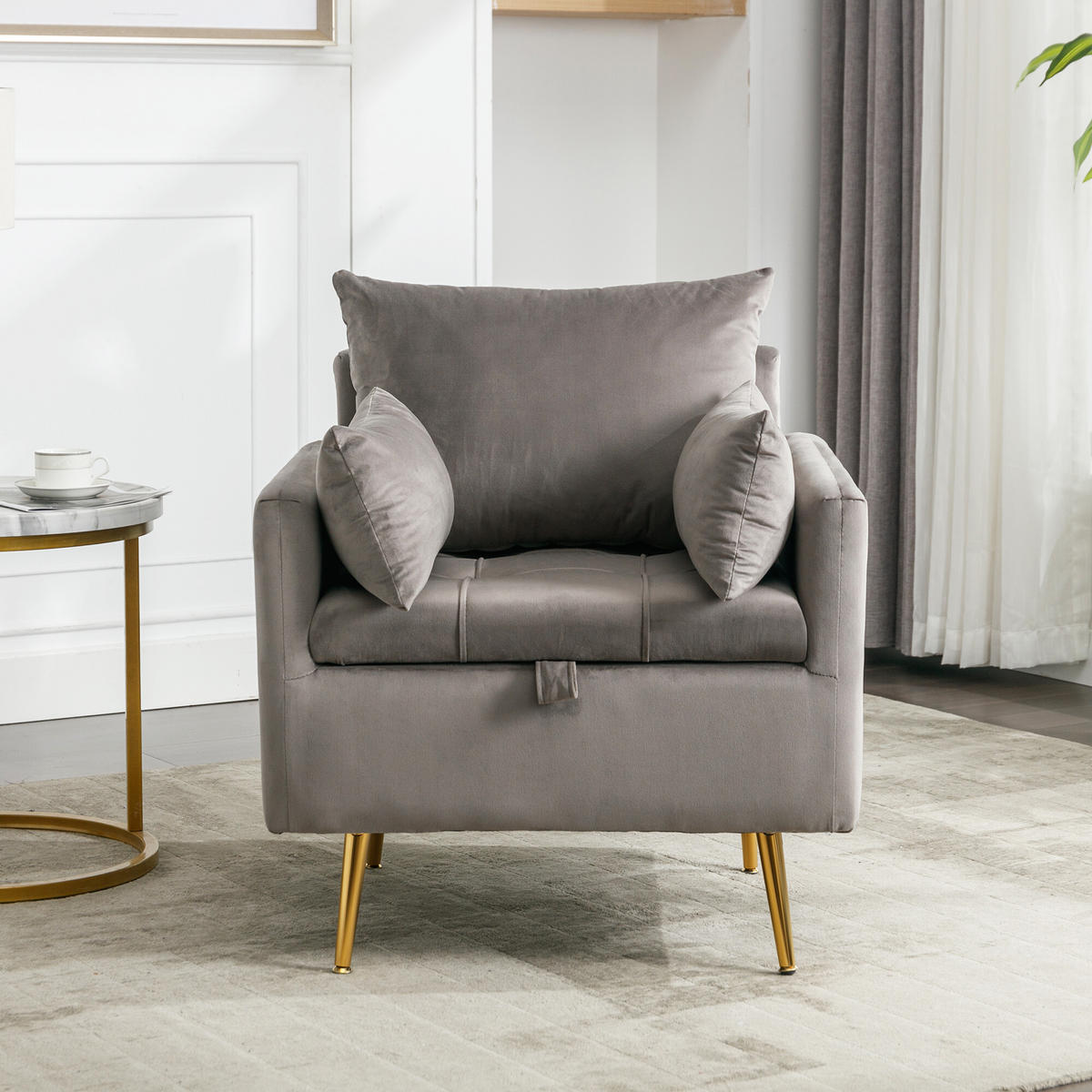 SESSEL mit 2 Kissen Grau 71/71/76 cm - Grau, Textil/Metall (71/76/71cm) - Urban Meuble