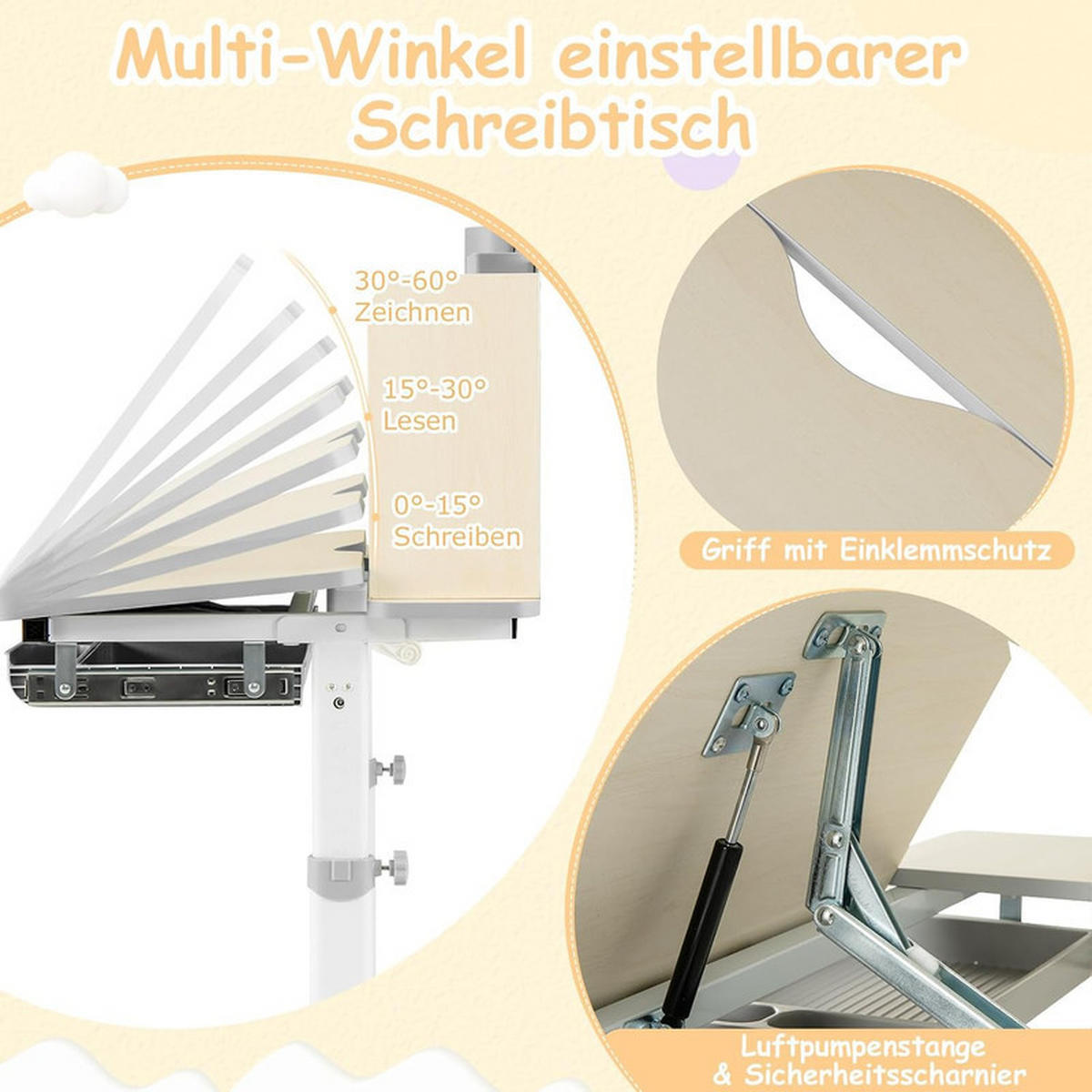 KINDERSCHREIBTISCH Höhenverstellbarer grau - Grau, Metall (80/88/51cm) - COSTWAY