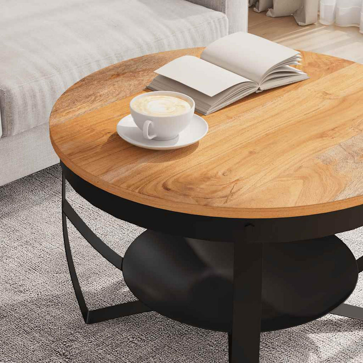 COUCHTISCH Ø68x43 cm Massivholz Akazie - Braun, Holz (68/68/43cm) - furnicato