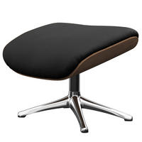 POLSTERHOCKER - Echtleder - Chromfarben/Schwarz, Leder/Holz (49/39/44cm) - home24