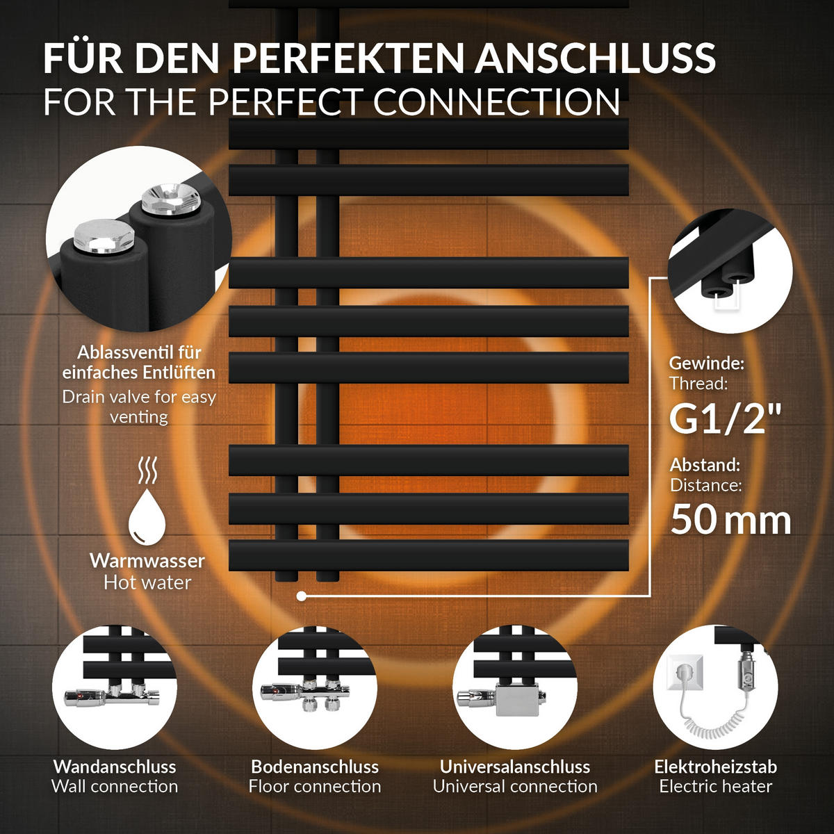 KOUPELNOVÝ radiátor Iron EM 500x1400 černý - černá, kov (50/140/3cm) - LuxeBath