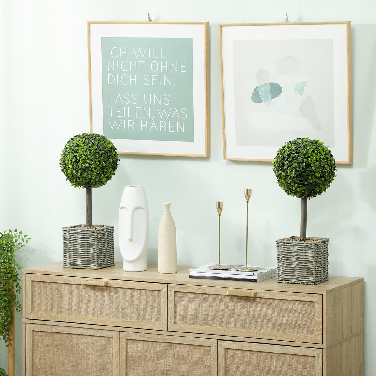 KUNSTPFLANZE 2er Set Kunststoff Zement Grün - Grün, Kunststoff (50cm) - HOMCOM