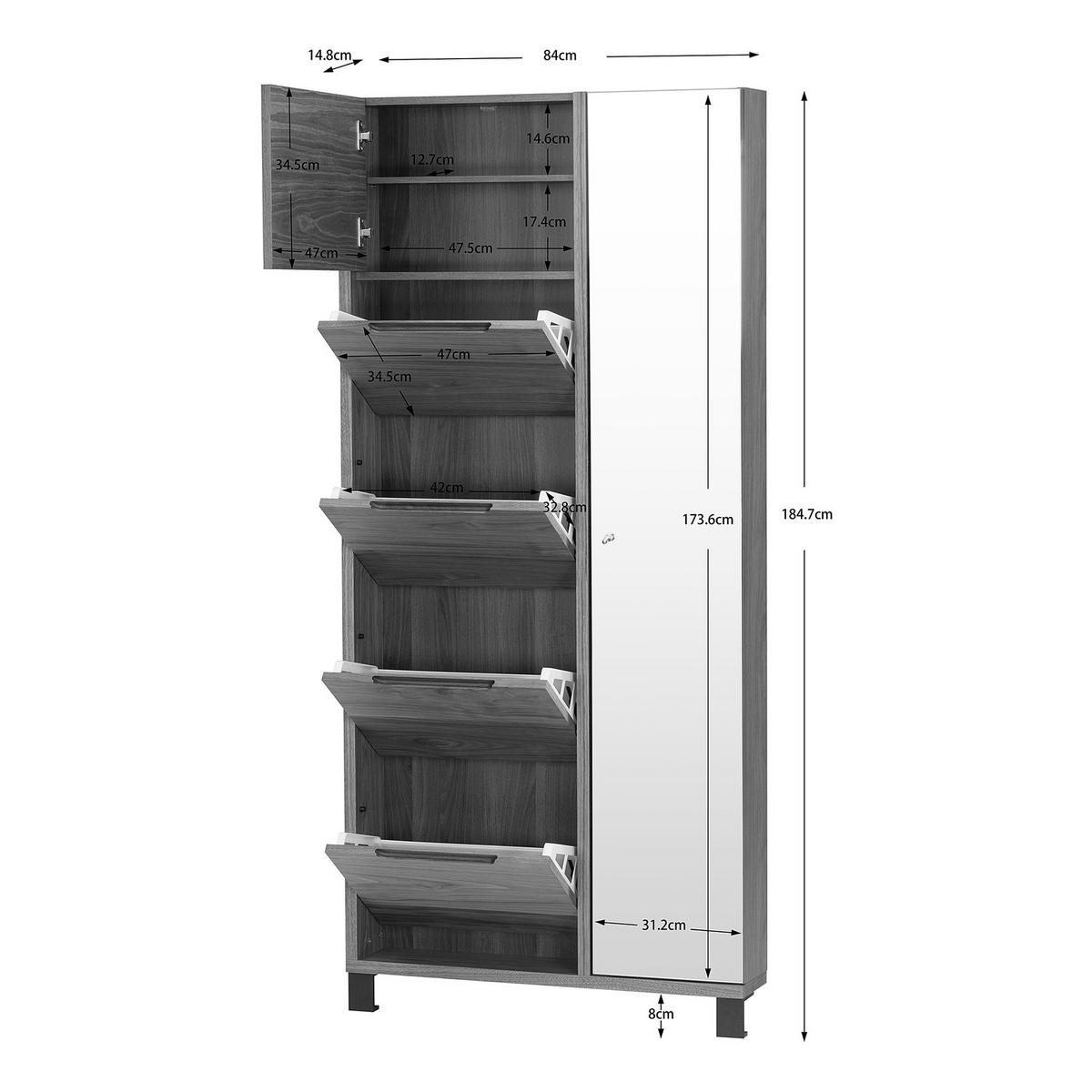 FURNIERTER SCHUHSCHRANK mit Spiegeltür - Walnussfarben, Holzwerkstoff/Metall (84/185/17cm) - home24