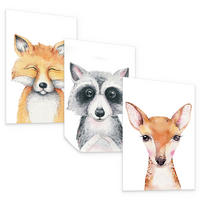 POSTER SET ohne Rahmen für Kinderzimmer WALDTIERE Fuchs Waschbär Reh A4 21x30cm - Beige/Orange, Papier (21/30/1cm) - Muralo