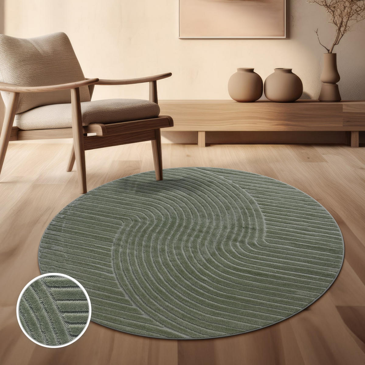 OUTDOORTEPPICH Ethno Grün Ø 120 cm - Grün, Kunststoff (120/120cm) - TT Home