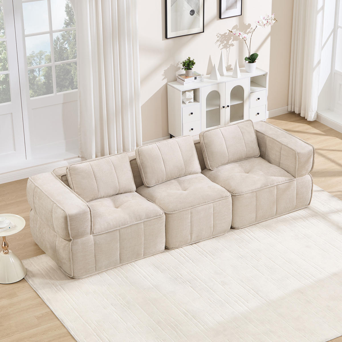 3-SITZER-SOFA DE-34428 mit stützenloses Design Beige - Beige, Textil (93/67/271cm) - ComfortXL