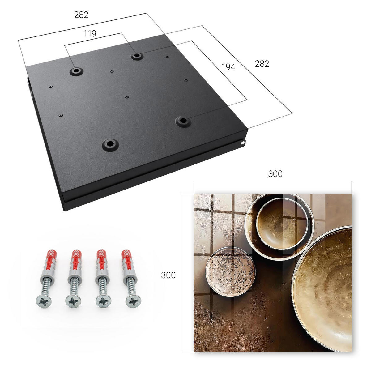 SCHLÜSSELBOX Schwarz 30x30 cm- Türöffnung nach rechts - Braunes Set - Braun, Metall (30/30/5cm) - TULUP