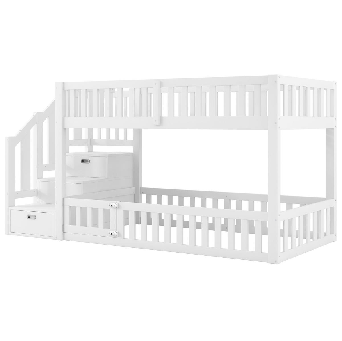 ETAGENBETT 90/200 cm weiß aus Kiefer und MDF mit Stauraumleiter - Weiß, Holzwerkstoff (90/200cm) - OKWISH