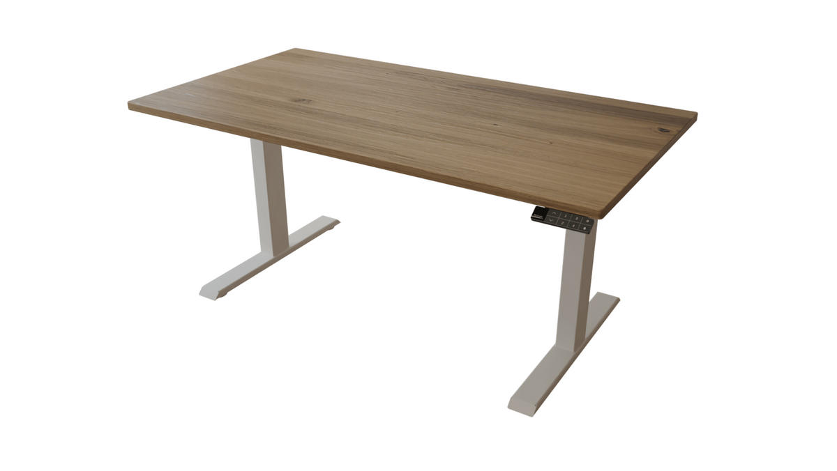 SCHREIBTISCH 150/80 elektrisch höhenverstellbar aus Wildeiche - Weiß - Braun, Holz (80/150/72.5cm) - MeinMassivholz