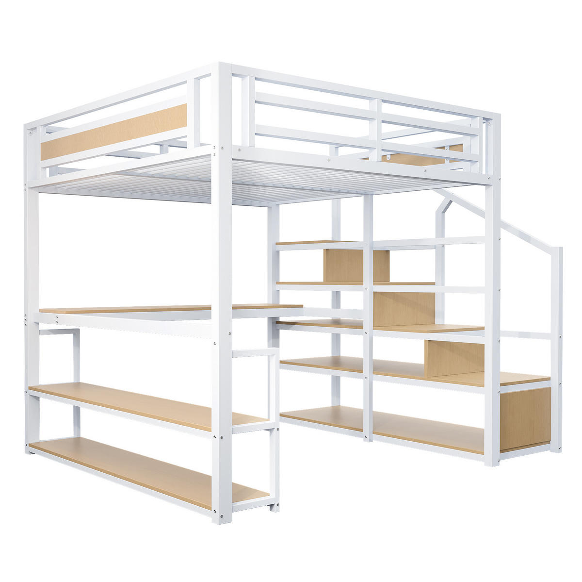 HOCHBETT 140/200 cm in Weiß mit Schreibtisch, Regalen und Stauraumleiter - Weiß, Metall (140/200cm) - BEAOK