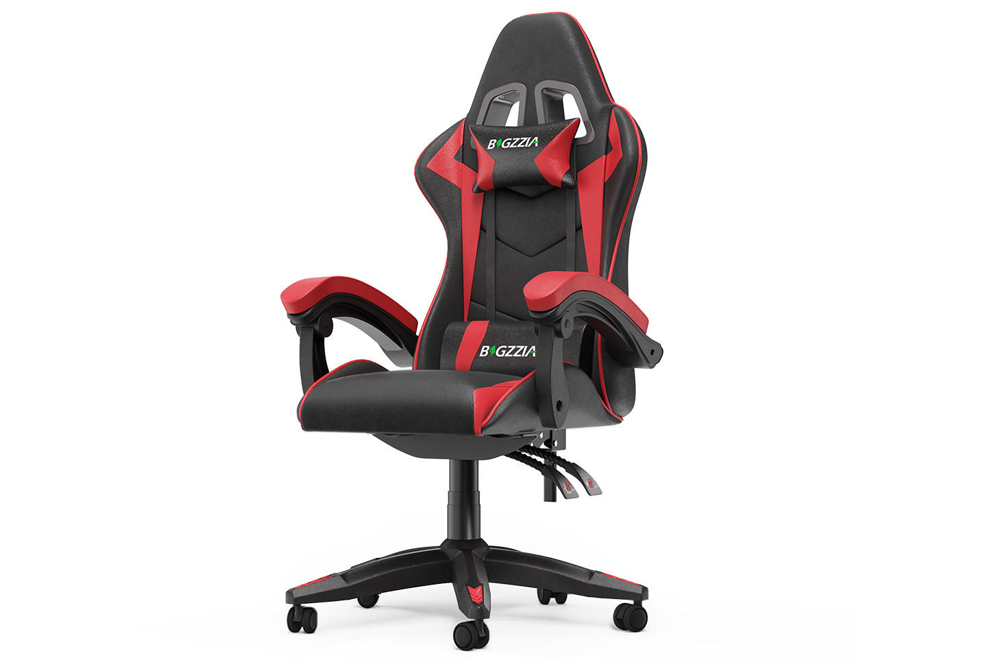 GAMING-STUHL ergonomisch, verstellbare Rückenlehne, Kissen – Schwarz/Rot - Rot, Leder (59/120/56cm) - Rattantree