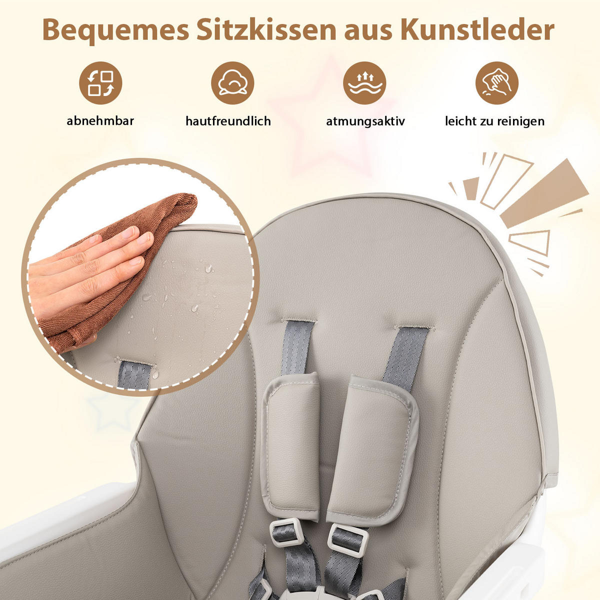 KINDERHOCHSTUHL mit Bausteintisch grau - Grau, Kunststoff (62/100/62cm) - COSTWAY