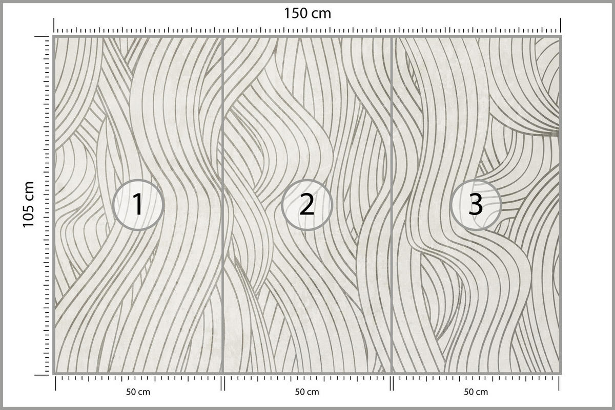 FOTOTAPETE Abstraktion Wellenmuster Retro Grau Minimalismus Dynamik 150x105 - Beige, Papier (150/105cm) - Muralo