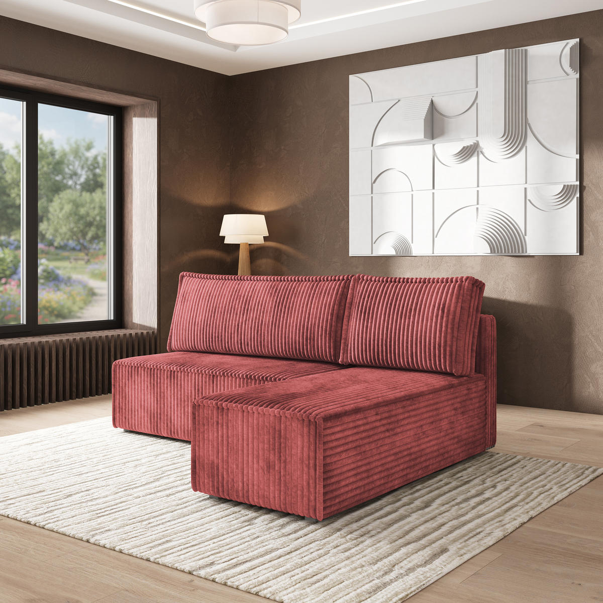 ROHOVÁ SEDAČKA BRISO starorůžová - šedá/starorůžová, dřevo/textil (200/140cm) - MASSENO