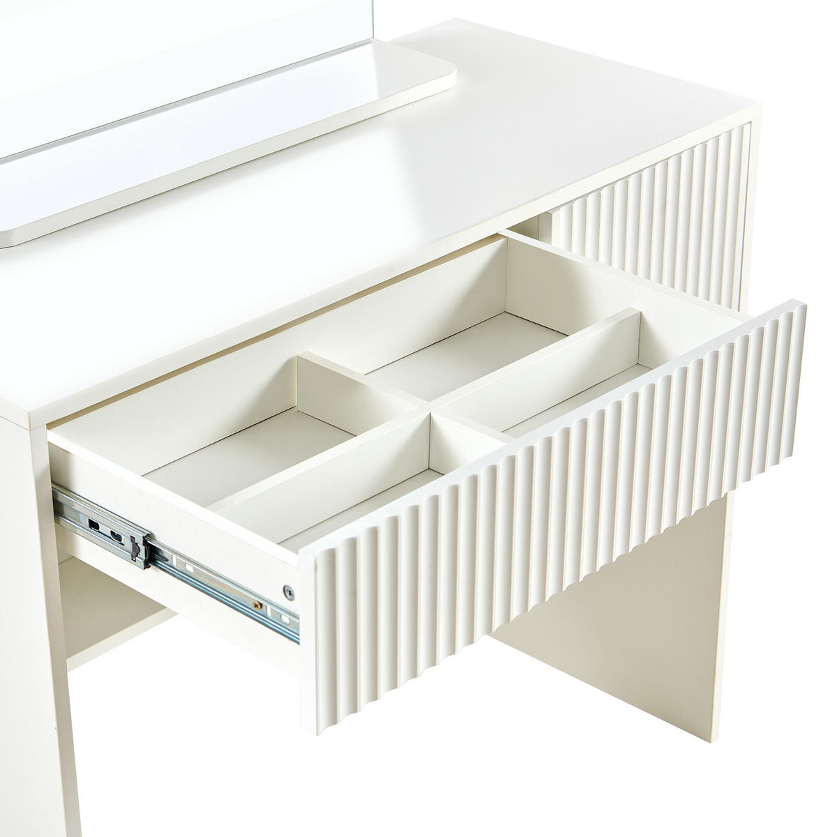 SCHMINKTISCH 40/90/135 cm weiß aus MDF mit Spiegel und 2 Schubladen - Weiß, Holzwerkstoff (40/135/90cm) - OKWISH