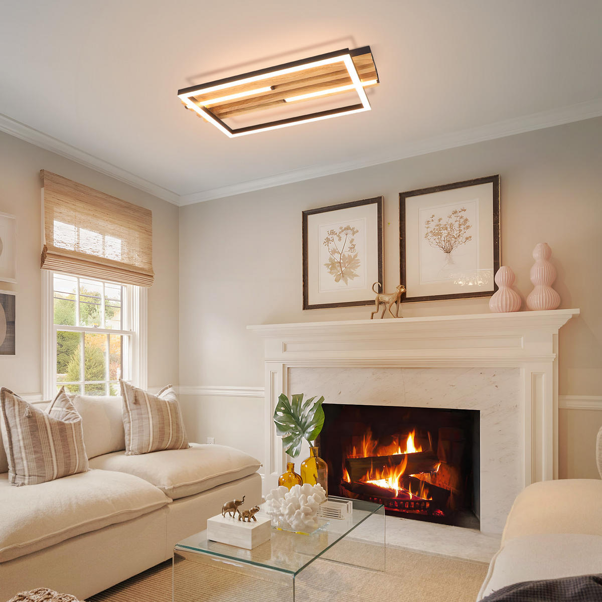 LED DECKENLEUCHTE Kaelis 38/21/6.8 cm - Schwarz, Holz/Metall (38/21/6.8cm) - ZMH