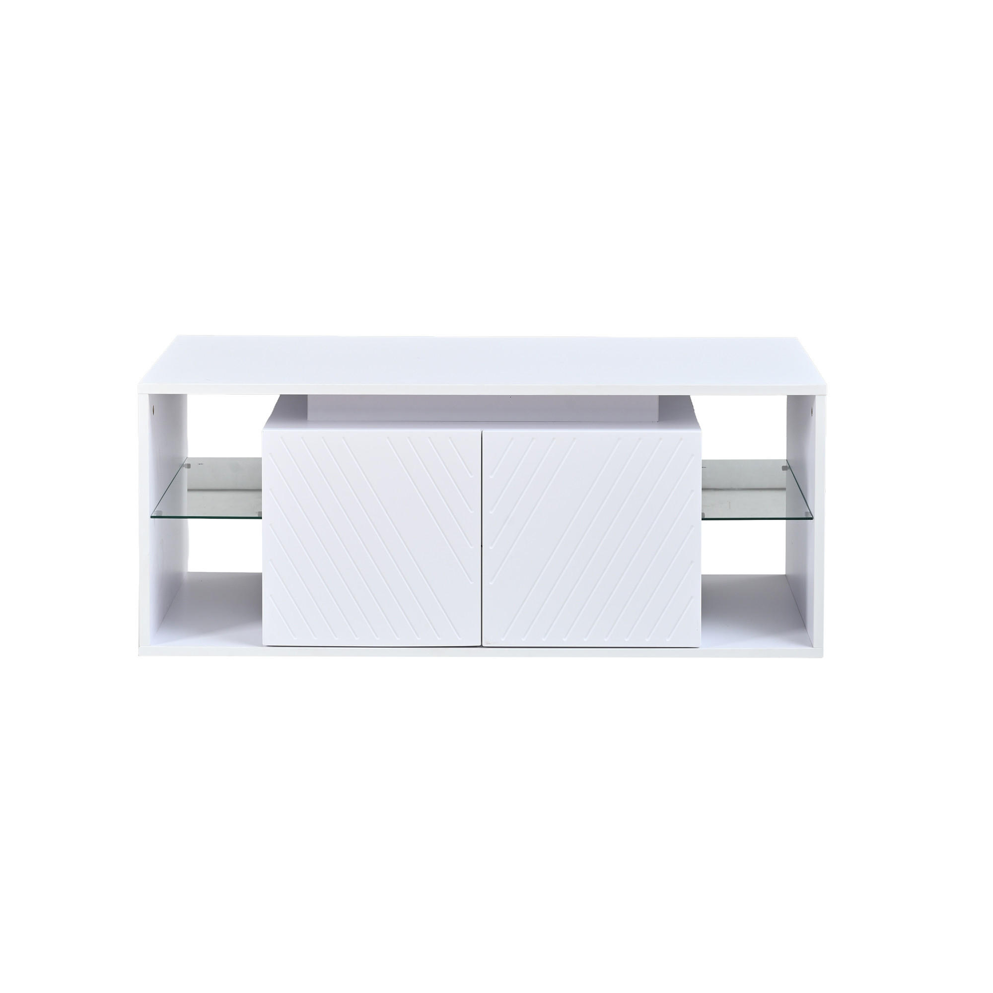COUCHTISCH Weiß mit LED und 2 Türen 100/50/41 cm - Weiß, Holzwerkstoff (100/50/41cm)