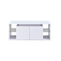 COUCHTISCH Weiß mit LED und 2 Türen 100/50/41 cm - Weiß, Holzwerkstoff (100/50/41cm)