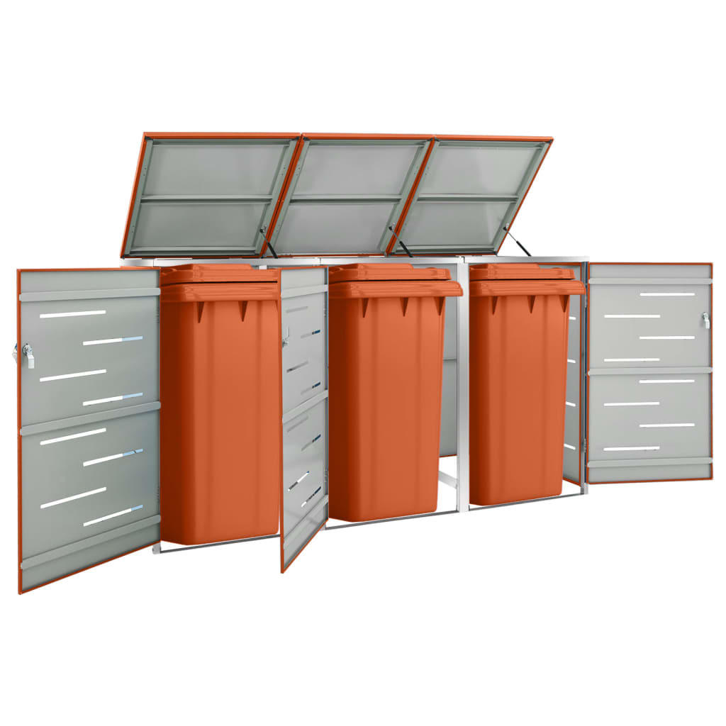 3ER Mülltonnenbox JAGU Edelstahl | Orange | 115x207x77,5cm | Für 3 Tonnen 240L - Orange, Metall (207/115/77.5cm) - DELUKE