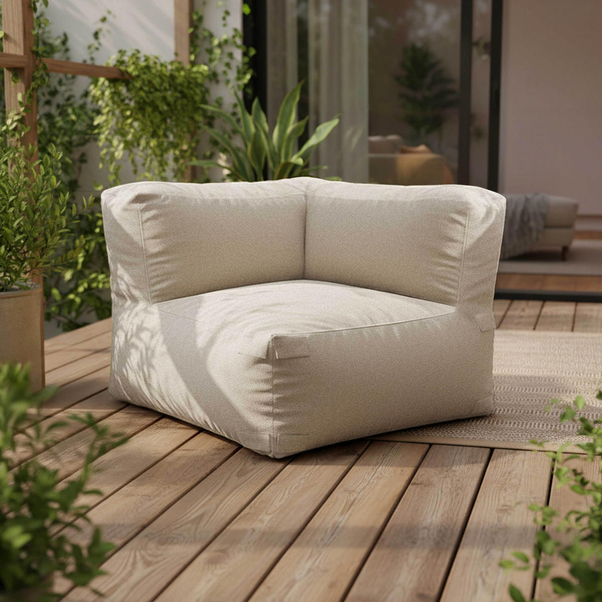 GARTENSOFA mit 5 Sitzplätzen, Beigefarbe - Beige, Textil (85/65/160cm) - Oviala