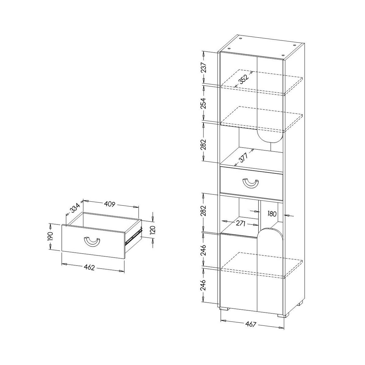 DREHTÜRENSCHRANK ARCADA 50/189,5/38cm 2-türig Eichefarben - Eichefarben/Weiß, Holzwerkstoff (50/189.5/38cm) - MASSENO