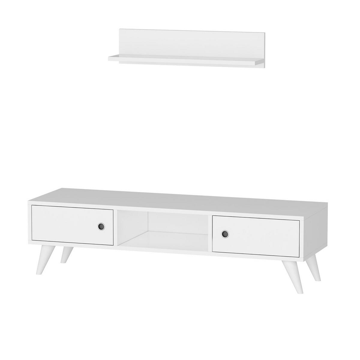 LOWBOARD Egebjerg mit Wandregal - Weiß, Holzwerkstoff/Kunststoff (70/16/14cm) - [en.casa]