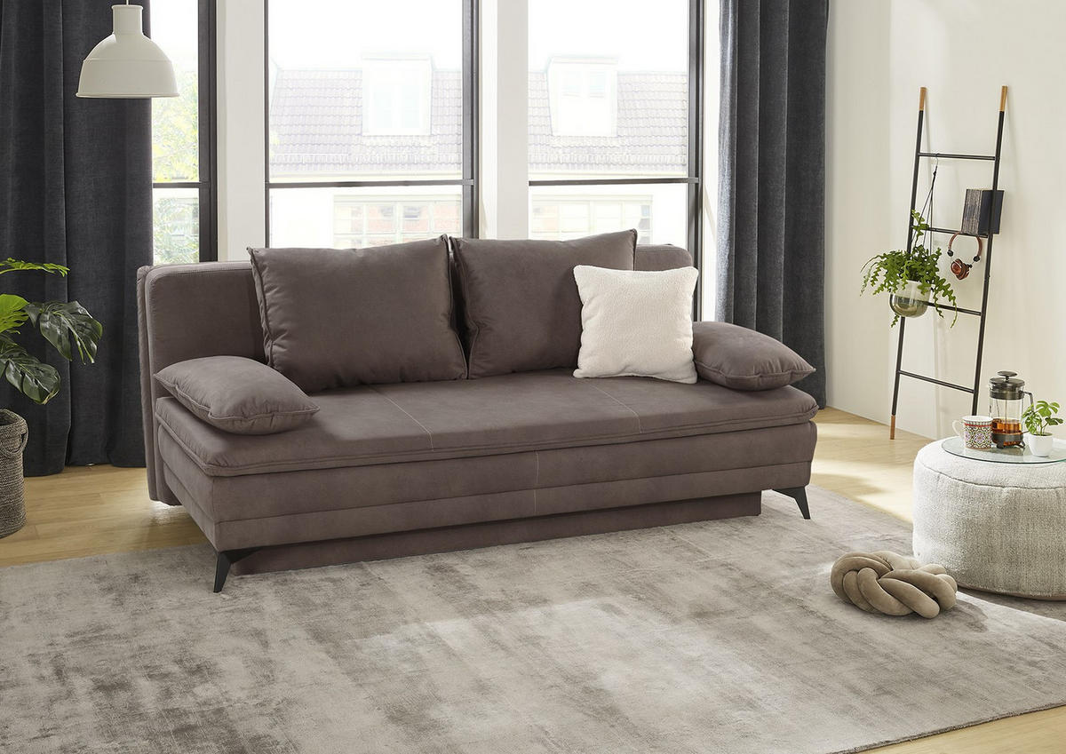 DAUER-SCHLAFSOFA Wellenunterfederung integr.Topper Bettkasten B202/T105/H90 cm, Liegefläche 158x199 cm, Mikrofaser Braun / 15158 - Schwarz/Braun, Textil/Metall (202/90/105cm) - luma-home