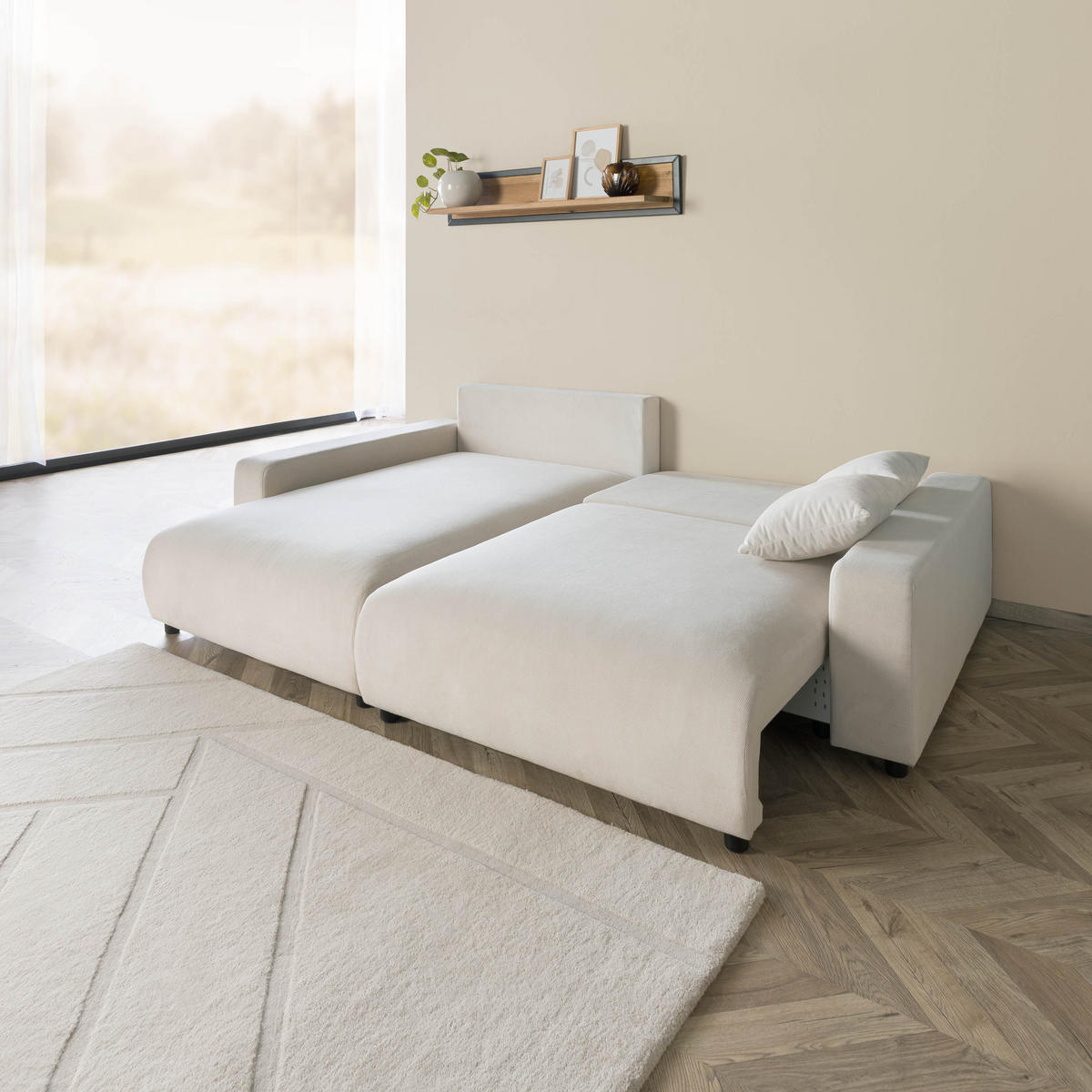 ECKSOFA Samt 234x170x78 beige SOFIA - Beige, Kunststoff (234/165cm) - Massivmoebel24