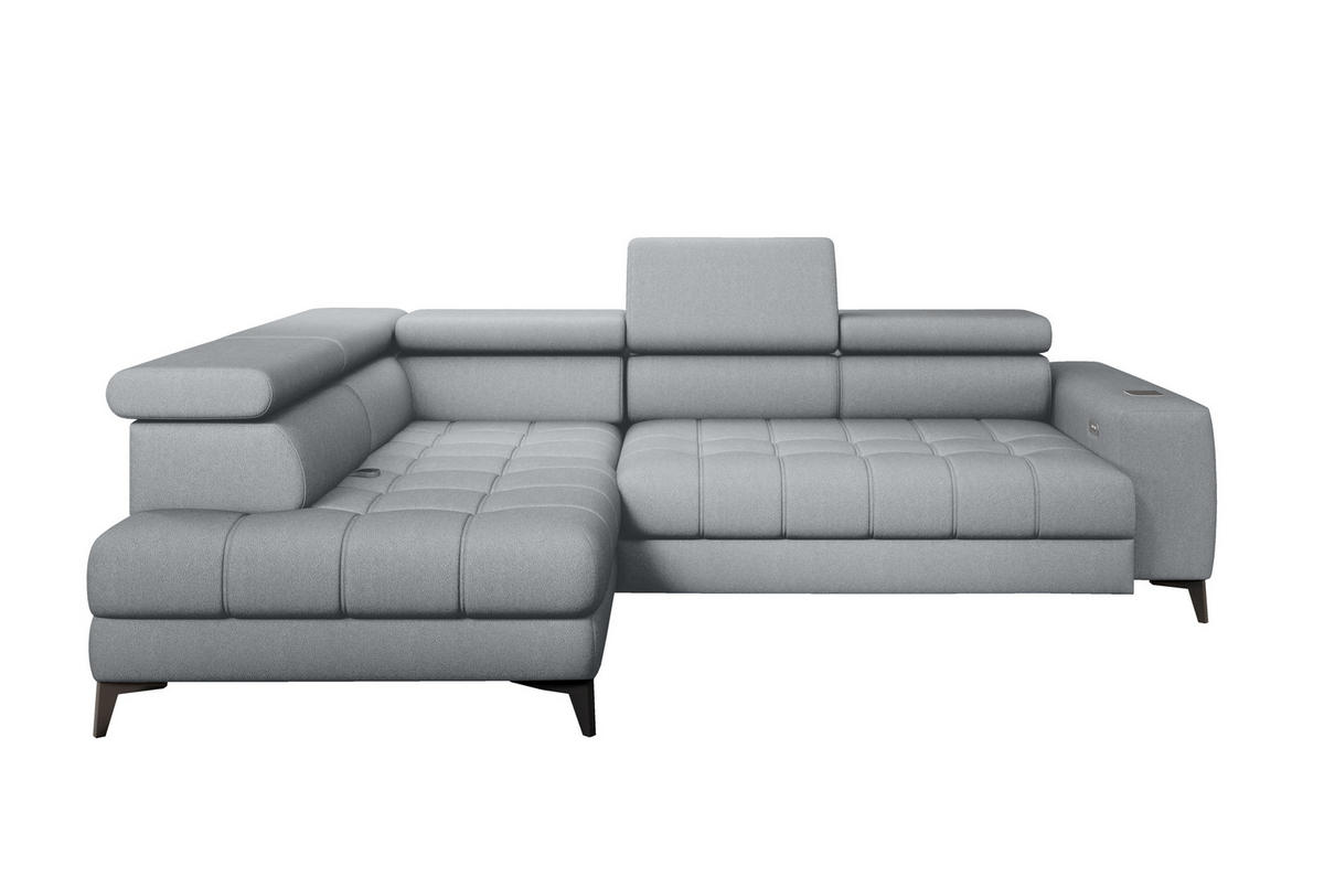 ECKSOFA BAGGIO Letto Stoff, Schlaffunktion, Bettkasten, Sitztiefe, Kopfstützen 280x196cm – Links – Hellgrau - Hellgrau, Holz/Textil (196/280cm) - DomoHome
