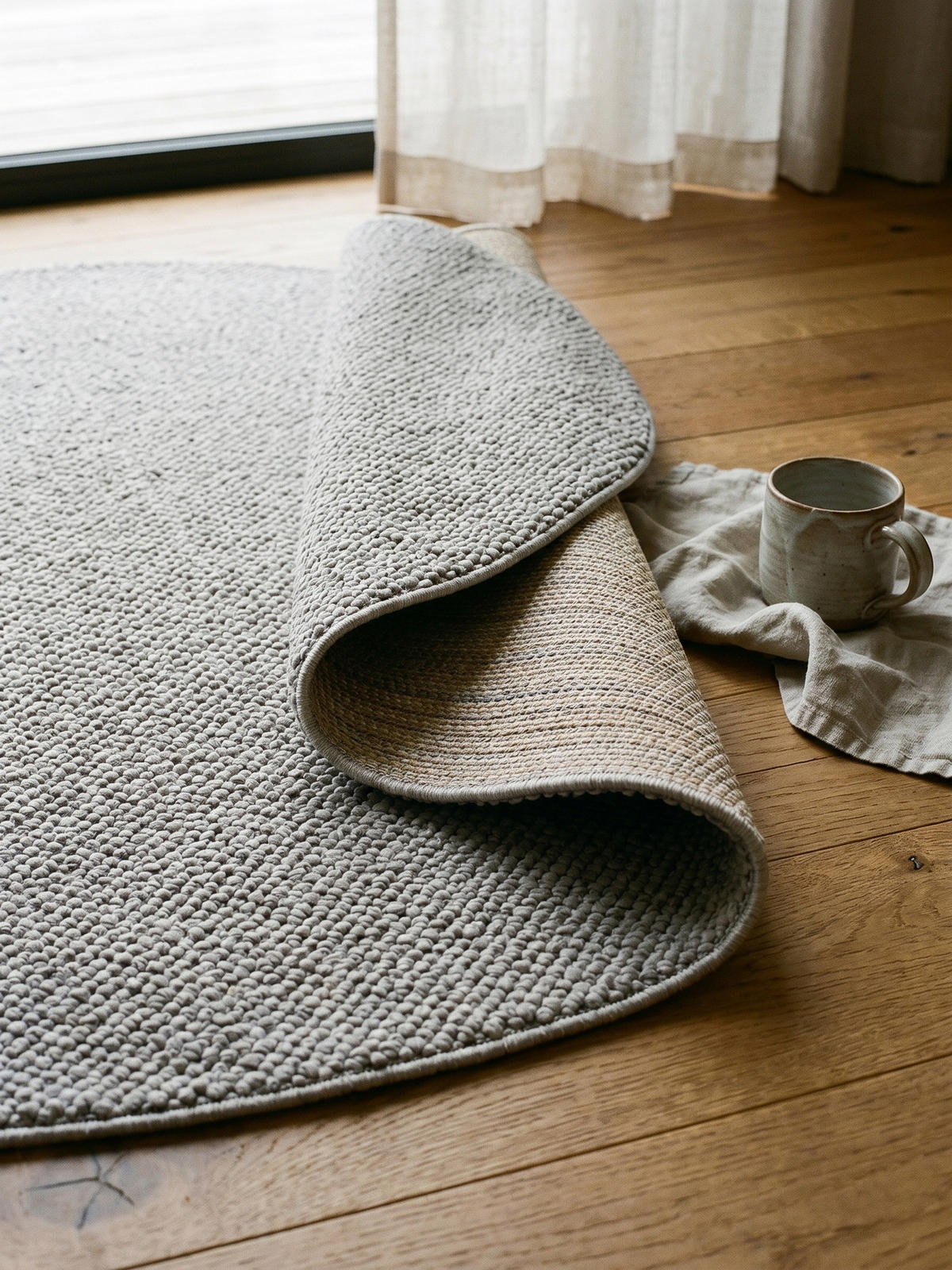 TEPPICH Flachgewebe LANGAU in Silber, meliert, Ø 200 cm - Silberfarben, Textil (200/200cm) - KADIMA DESIGN
