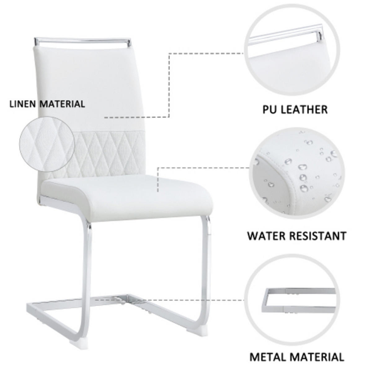 ESSZIMMERSTUHL 2er-Set mit Kunstleder- und Leinenpolsterung, ergonomischer Küchen- und Bürostuhl, weiß - Weiß, Kunststoff (48/95/42cm) - Luhomfu
