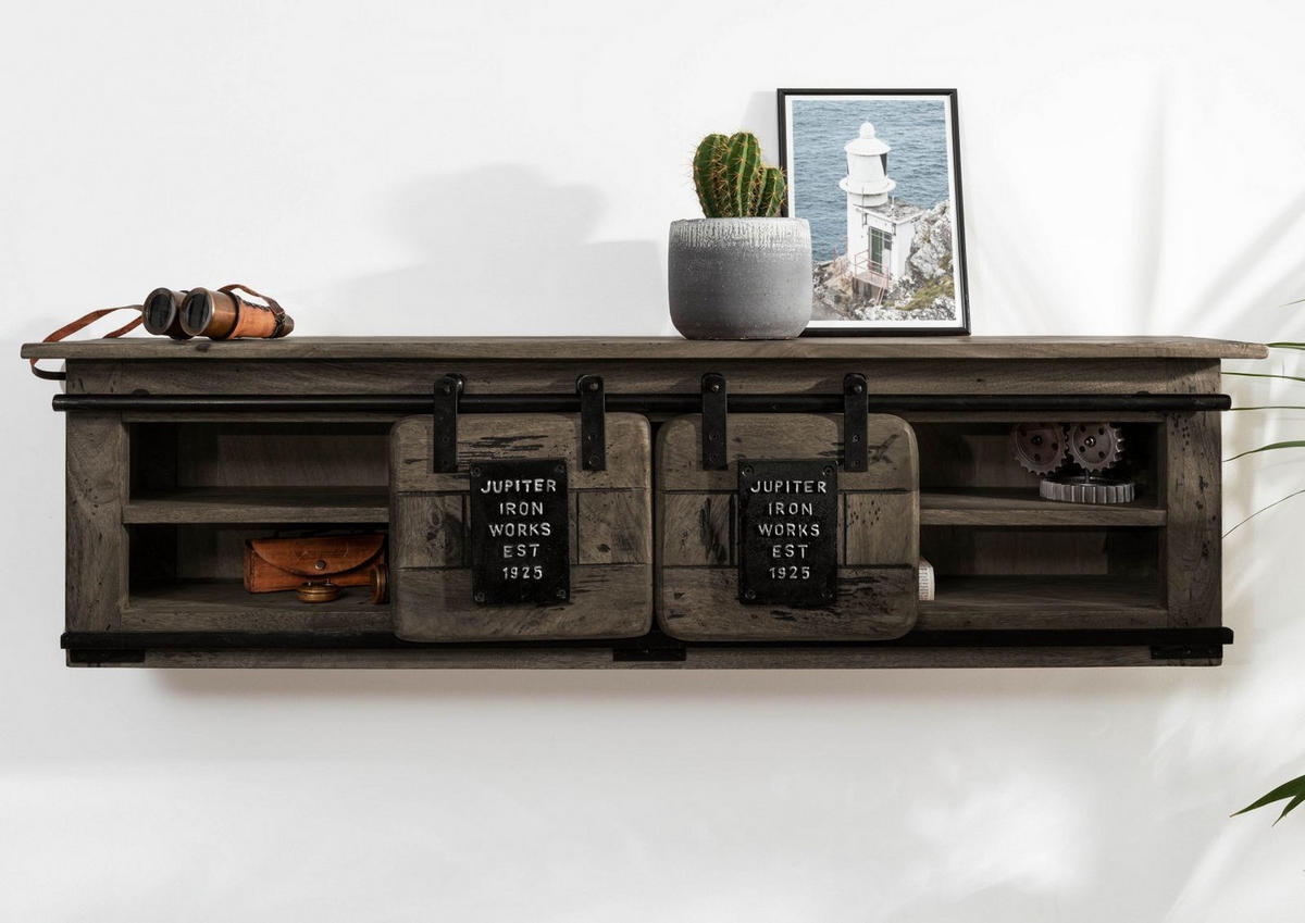WANDREGAL Mango 130x25x35 grau lackiert RAILWAY #257 - Grau, Holz (130/35/25cm) - Massivmoebel24