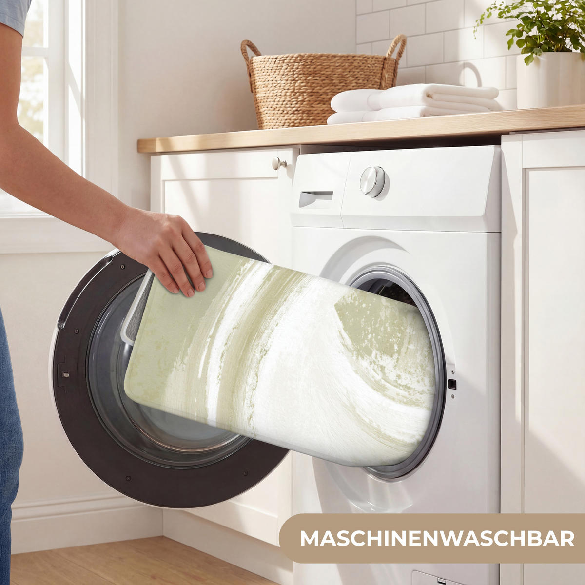 WC PŘEDLOŽKA Abstraktní - Tahy štětcem - Vlny - Zelená 50x80 cm - mátově zelená, textil/plast (50/1cm) - OnlyWow