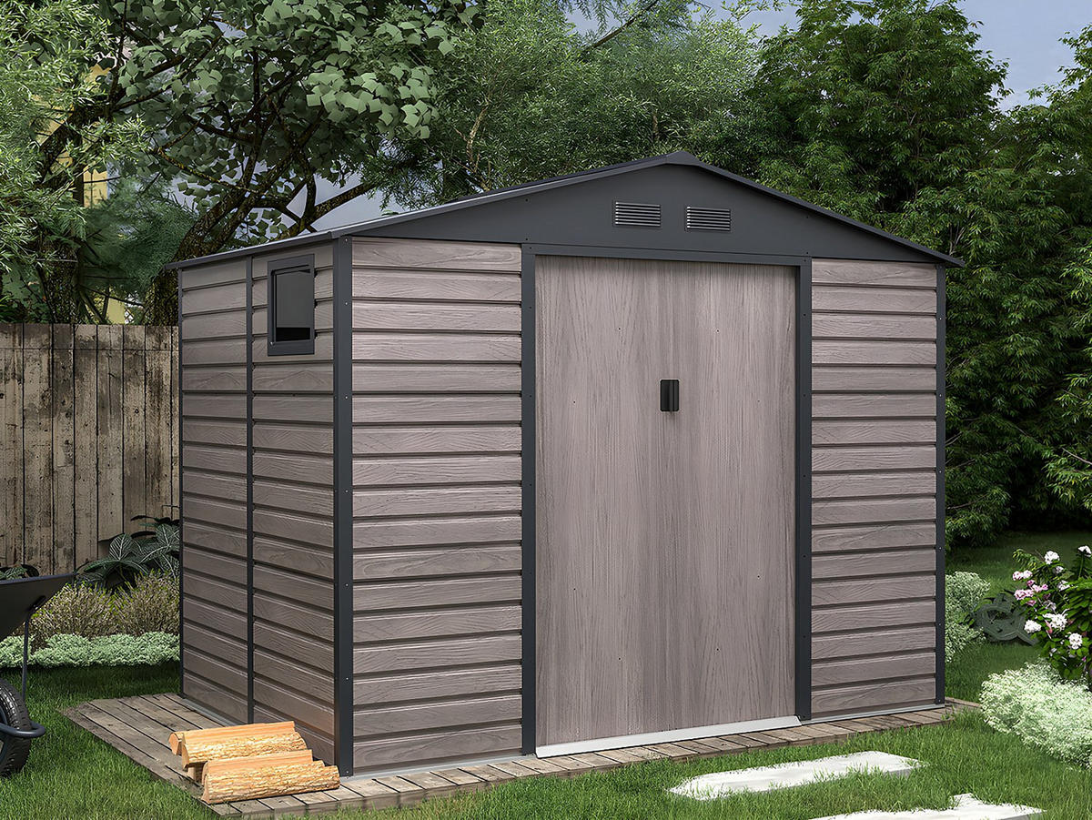 SCHREBERGARTENHAUS - 267 cm x 181 cm - metall - anthrazitgrau, naturfarben dunkel Adelmo - Grau, Metall (267/221/181cm) - Vente-Unique