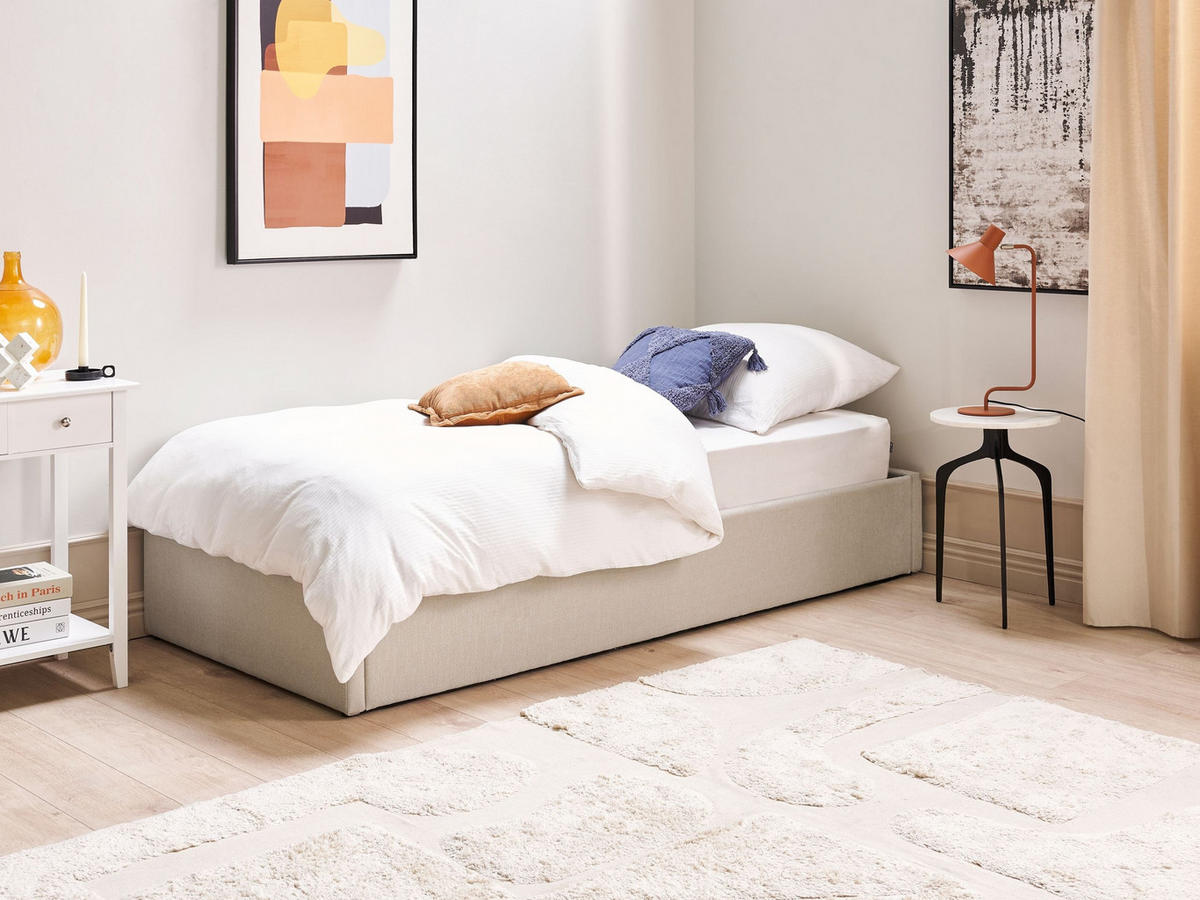 KÁRPITOZOTT ÁGY 90/200cm Bézs Dinan - bézs, textil (90/200cm) - Beliani