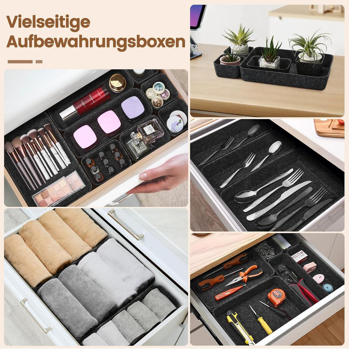 SCHUBLADEN Organizer 9-teiliges Set Filz Dunkelgrau - Anthrazit, Textil (20/7/28cm)
