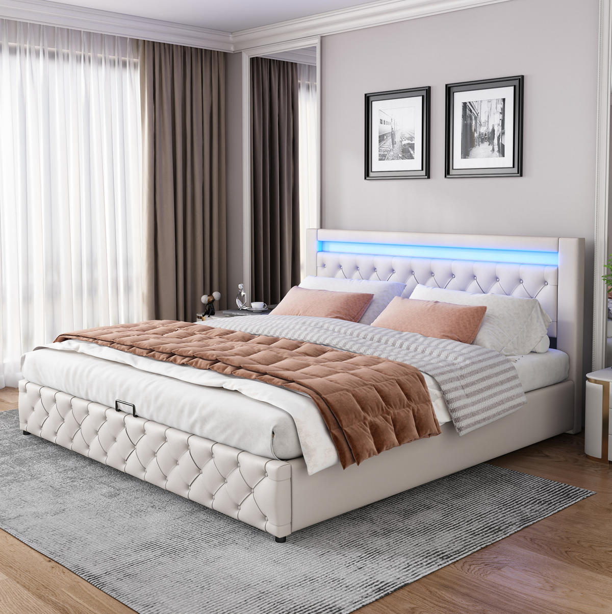 POLSTERBETT mit Bettkasten und LED 180x200 cm PU Weiß - Weiß, Metall (180/200cm) - Meubliv