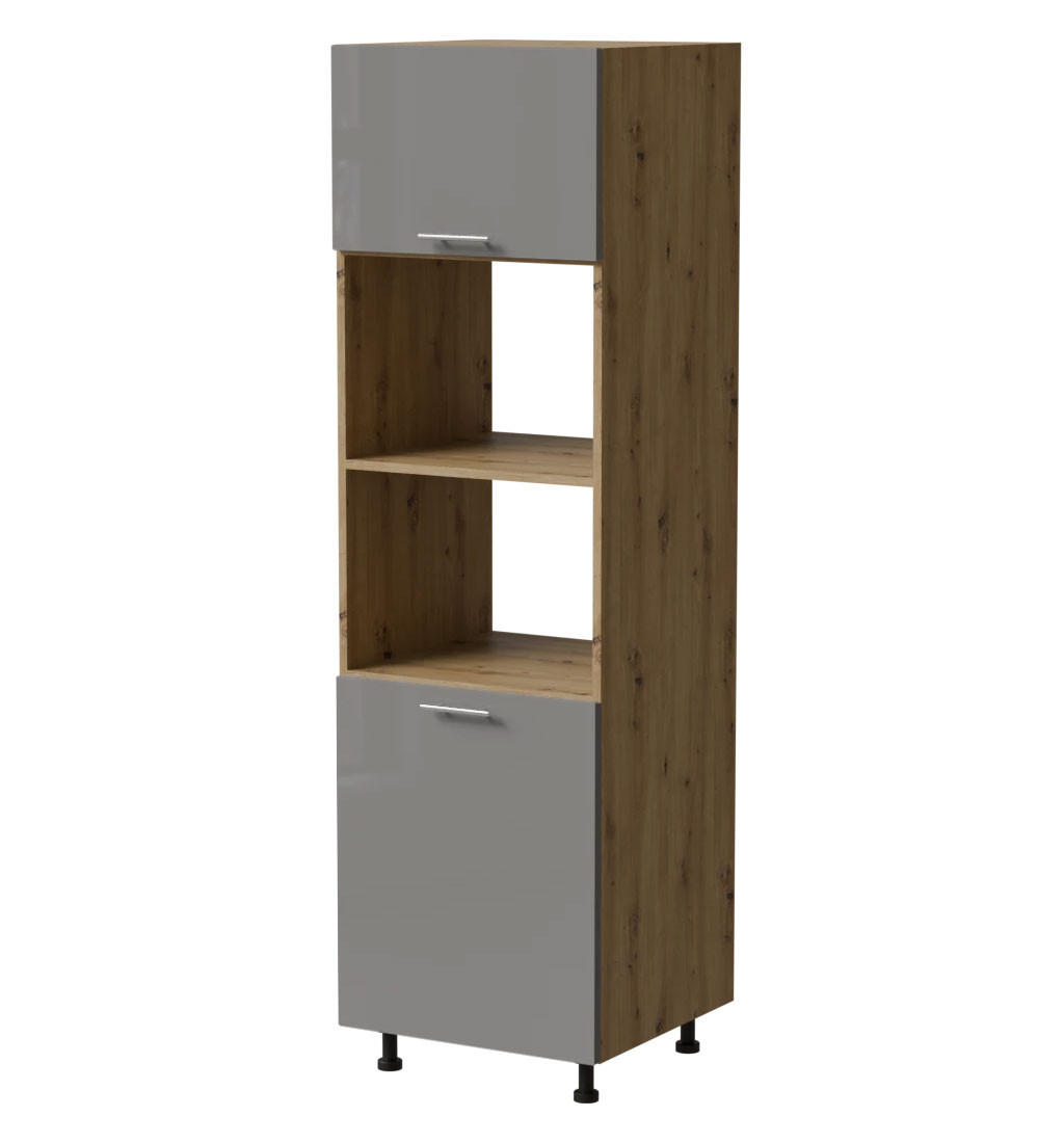 BACKOFENUMBAUSCHRANK Essen D14/RU/60/207 Grau Hochglanz / Eiche Artisan Matt 60 / 59 / 207cm - Eiche Artisan/Grau, Holz/Holzwerkstoff (60/207/59cm) - Feldmann-Wohnen