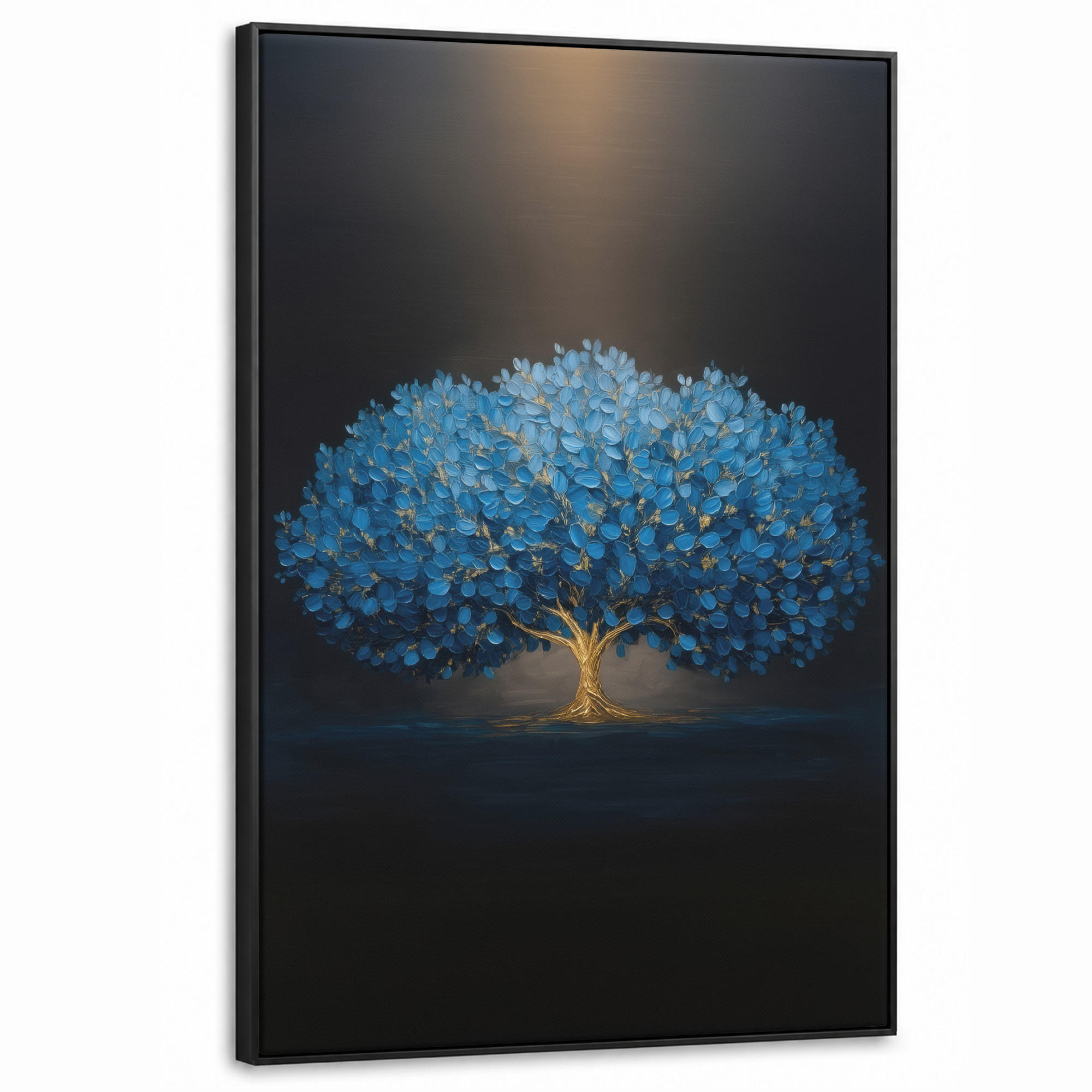 LEINWAND Bilder mit Rahmen - Baum - Blau - Blätter - Pinselstriche - 80x120 - Blau, Textil (80/120cm) - MuchoWow