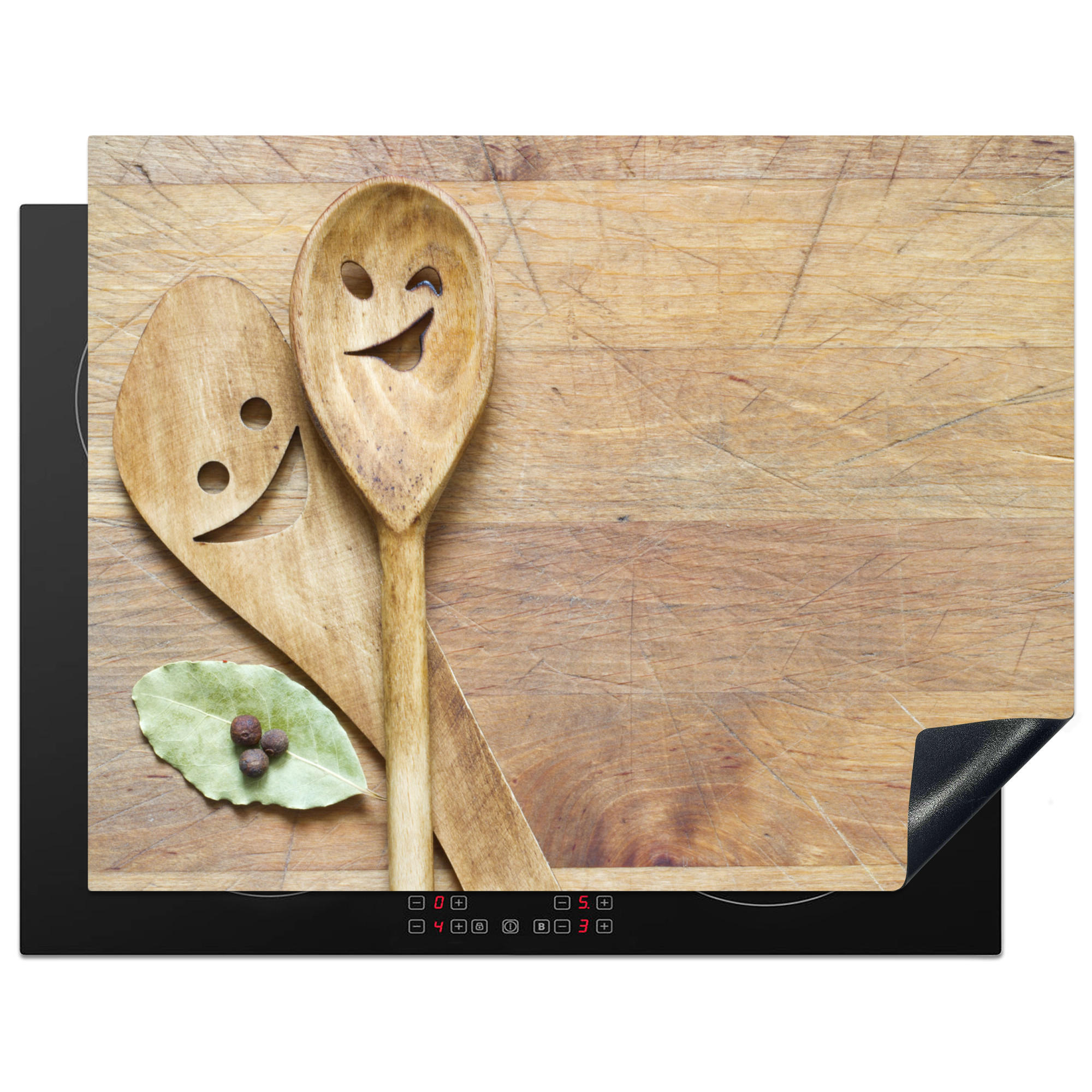 HERDABDECKPLATTE Holz - Löffel - Braun - Smiley 77x59 cm - Hellbraun, Kunststoff (77/0.2/59cm) - MuchoWow
